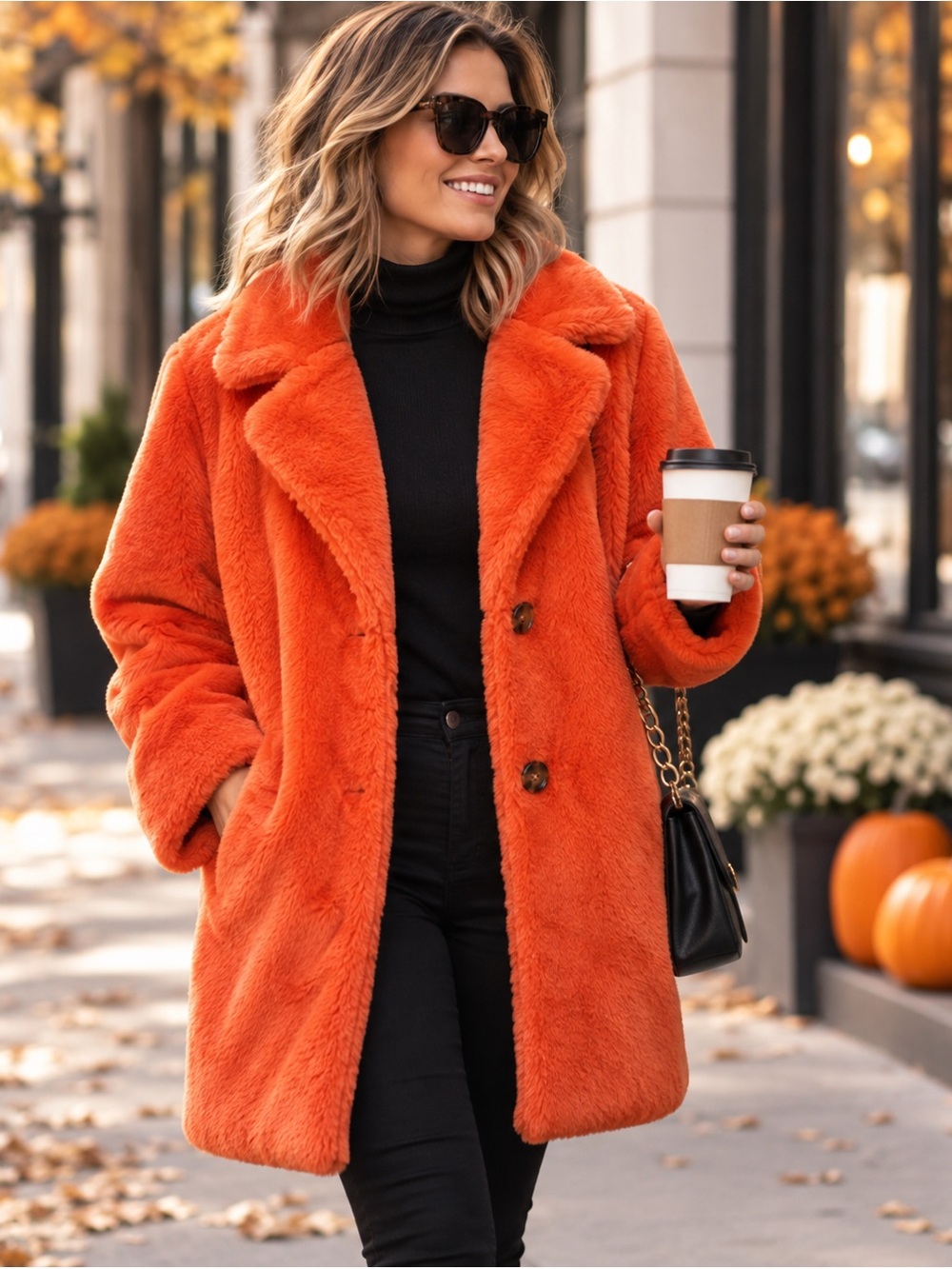 Steve Madden Orange Faux Fur Teddy Coat Women’s Medium Button Front